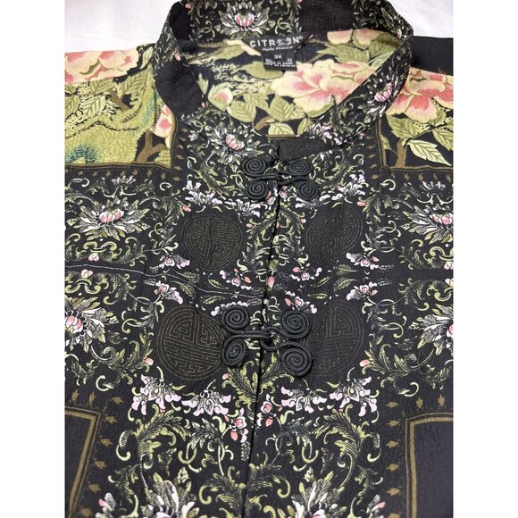 Citron Santa Monica Floral Peacock Bird Print Silk Long Kimono Size 3X - Picture 4 of 11